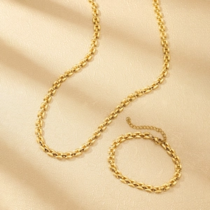 Minimalist gold stainless steel watchband style necklace and bracelet jewelry set for women