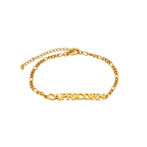 Detail van 18K vergulde Steenbok-naamplaatje armband met stevige kreeftsluiting en ketting