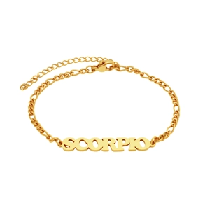 Macro-opname van de 18K vergulde roestvrijstalen armband met Schorpioen-sterrenbeeld