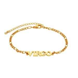 Detail van 18K vergulde armband met Maagd sterrenbeeld hanger en verstelbare sluiting