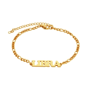 Detail van de 18K vergulde Weegschaal-armband met verstelbare karabijnsluiting en ketting