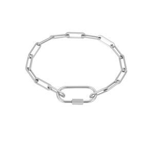 Roestvrijstalen paperclip kettingarmband in industriële stijl met karabijnsluiting