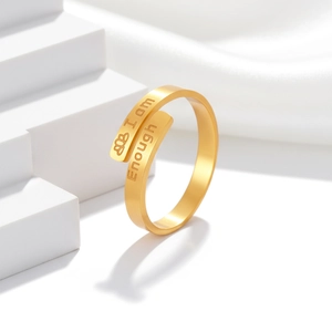 Adjustable golden stainless steel ring with I am Enough engraving on tiered pedestals