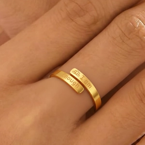 I Am Enough Engraved Ring Stainless Steel Motivational Inspirational Open Adjustable Band Lotus Jewelry For Women Men