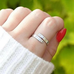 Adjustable silver stainless steel open ring with 'I am Enough' engraving and lotus symbol