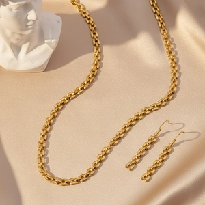 Parure de bijoux en acier inoxydable doré avec collier à grosse maille et boucles d'oreilles