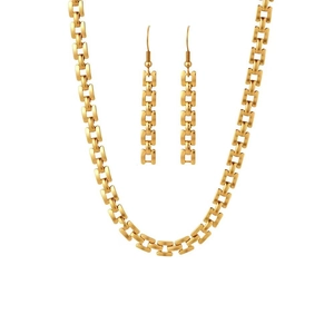 Parure de bijoux hip hop en acier inoxydable doré avec collier chaîne et boucles