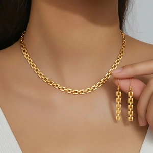 Bijoux En Acier Inoxydable Collier Et Boucles D'oreilles Pendantes À Maillons Géométriques H Hip Hop Plqué Or Moderne
