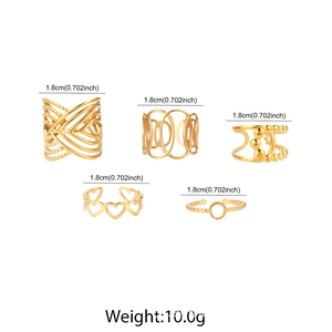 5-piece set of 18K gold plated stainless steel adjustable rings with diameter specs