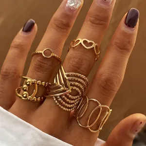 Hollow Heart Round Geometric Adjustable Rings Stainless Steel 18K Gold Plated Minimalist Stacking Jewelry Women Men