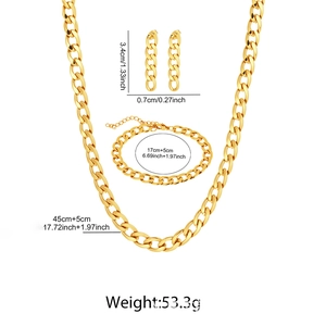Dimensions détaillées de la parure de bijoux chaîne cubaine dorée avec collier