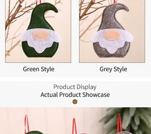 Détails de gnomes suspendus en feutre vert et gris pour la décoration du sapin de Noël