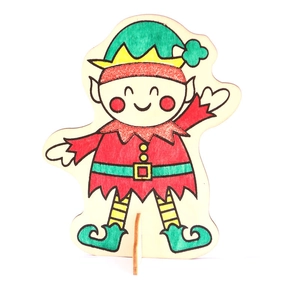 DIY Christmas wooden elf decoration with painted details and standing base for kids