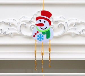 Detailed view of DIY Christmas snowman wind chime made of colorful felt fabric