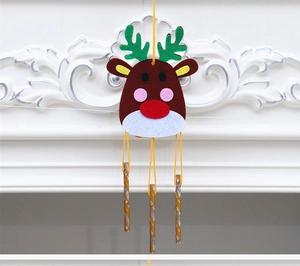 Detail of DIY Christmas reindeer wind chime made of colorful non-woven felt for holiday decor