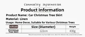 Detailed sizing chart for the 122cm linen Christmas tree skirt with 430g weight