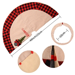 Classic 48-inch plaid Christmas tree skirt with vintage red truck and Merry design