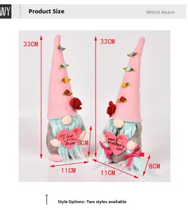 Detailed size chart of pink faceless gnomes for Mother's Day, 33cm high and 11cm wide