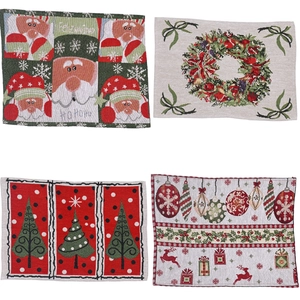 Christmas knitted placemat set with Santa Claus and reindeer festive jacquard patterns