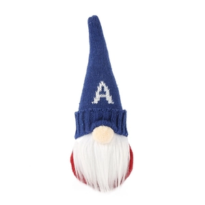 Patriotic USA independence day gnome doll with blue knitted hat and white letter A