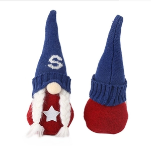 Patriotic 4th of July gnomes with USA knitted letters in red white and blue colors