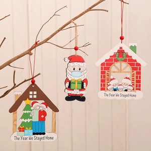 Ornamenti Natalizi in Legno Babbo Natale Mascherato Casa Pendente Anno Che Siamo Rimasti a Casa Decorazione Commemorativa