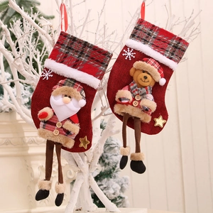 3D Christmas stockings with long legs, Santa and bear doll hanging decorations