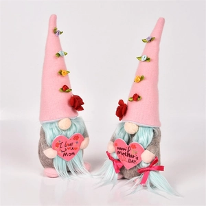 Mother's Day Gnome Plush Faceless Doll Pink Pointed Hat Floral Decor Heart Ornament For Mom Gift Home Table Decoration