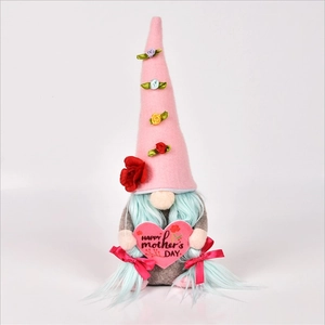 Pink Mother's Day gnome doll with flowers and Happy Mother's Day heart plush