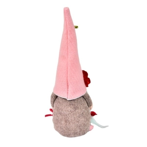 Pink and grey gnome plush ornament with red flower decoration for home decor