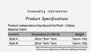 Detailed size specifications for Independence Day Rudolph dolls with fabric material measurements
