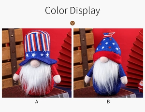 Close-up of two patriotic American gnomes with striped top hats and soft white beards