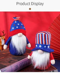 Detail of USA Independence Day gnomes with striped hats and stars on red background