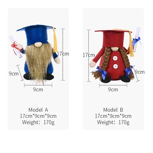 Blue and red graduation gnome plush toys with diplomas and caps, 17cm handmade decor