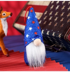 Close-up of patriotic gnome pendant with red stars, blue hat and long white beard