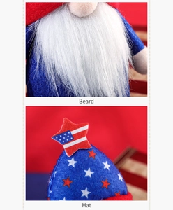 Detailed macro view of American Independence Day gnome beard and star patterned felt hat