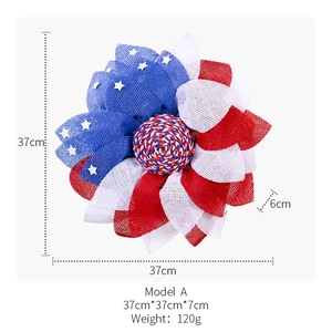 Patriotic 4th of July American flag wreath with red white and blue mesh 37cm Model A