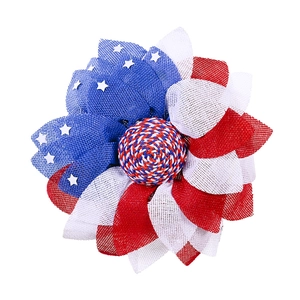 Patriotic July 4th wreath with red white and blue mesh fabric and white stars decor