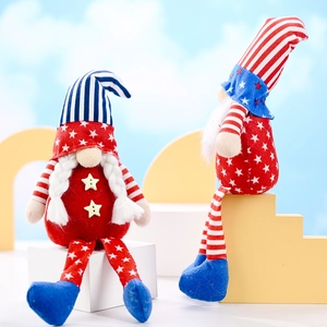 Set de 2 gnomos patrióticos del Día de la Independencia con diseño de barras y estrellas