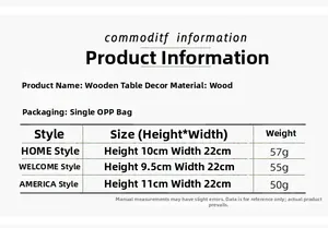 Tableau des tailles et détails techniques pour décorations de table DIY en bois patriotiques
