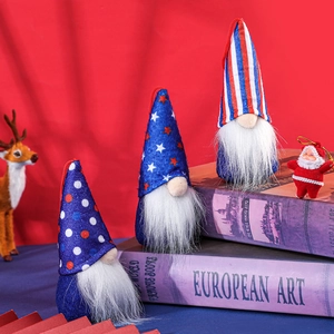 Patriotic USA Independence Day gnomes set with star and stripe patterns on decorative books