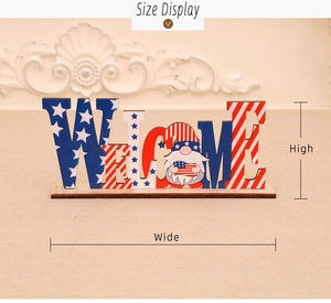 Affichage des dimensions pour décoration de table Welcome avec gnome patriotique