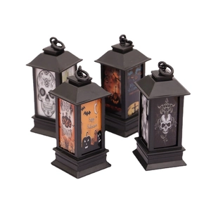 Set di lanterne LED decorative per Halloween con motivi di zucca e teschio in nero