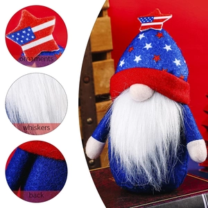 Patriotic July 4th gnome plush with American flag hat and detailed ornaments
