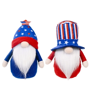 Patriotic July 4th gnome plush set in red white and blue American flag style design