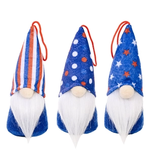 Three USA Independence Day gnomes with stars and stripes patterns on white background