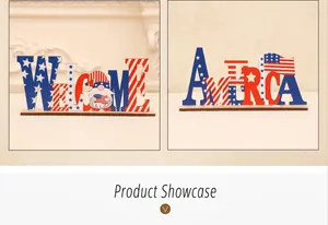 Détails des décorations DIY en bois pour la fête nationale avec motifs Welcome et America