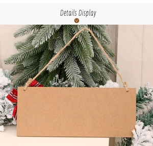 Detail view of wooden Christmas sign back with jute rope and red plaid bow decoration