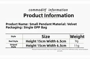 Size chart showing height 15cm and width 6.5cm for fabric gnome Christmas pendants