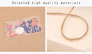 Détail de la corde en jute naturelle et décoration murale LOVE gnome patriotique